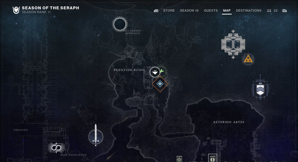 An image showing the map location of Warmind Node number five.