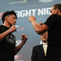 Tatsuya Kawajiri faces off against Sean Soriano ahead of their UFC Fight Night 34 bout in Singapore.