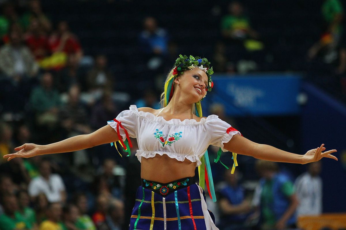 VILNIUS, LITHUANIA - SEPTEMBER 07: A cheerleader dances during the EuroBasket 2011 second round group A match between Germany and Spain at Siemens Arena on September 7, 2011 in Vilnius, Lithuania. (Photo by Christof Koepsel/Bongarts/Getty Images)