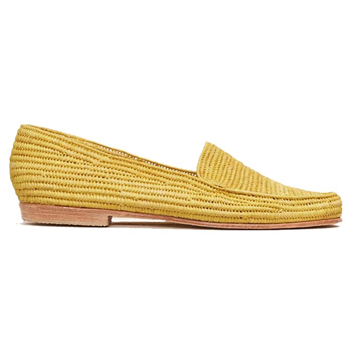 yellow raffia loafers 
