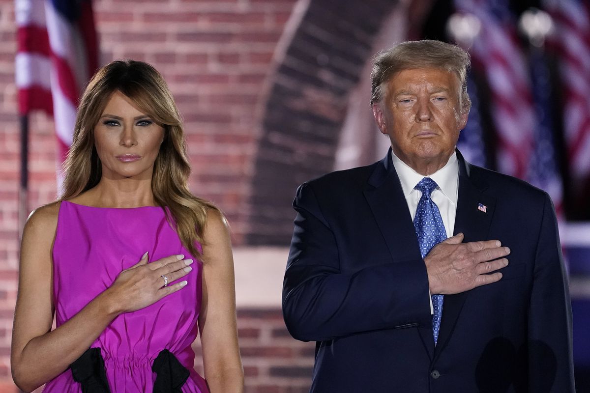 President Donald Trump and first lady Melania Trump attend Mike Pence’s acceptance speech for the vice presidential nomination during the Republican National Convention at Fort McHenry National Monument on August 26, 2020 in Baltimore, Maryland.