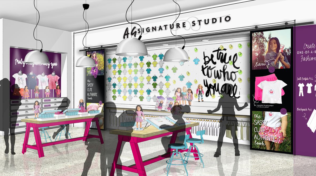 A rendering of the AG Signature Studio, where shoppers can customize clothes and accessories for their dolls and themselves.