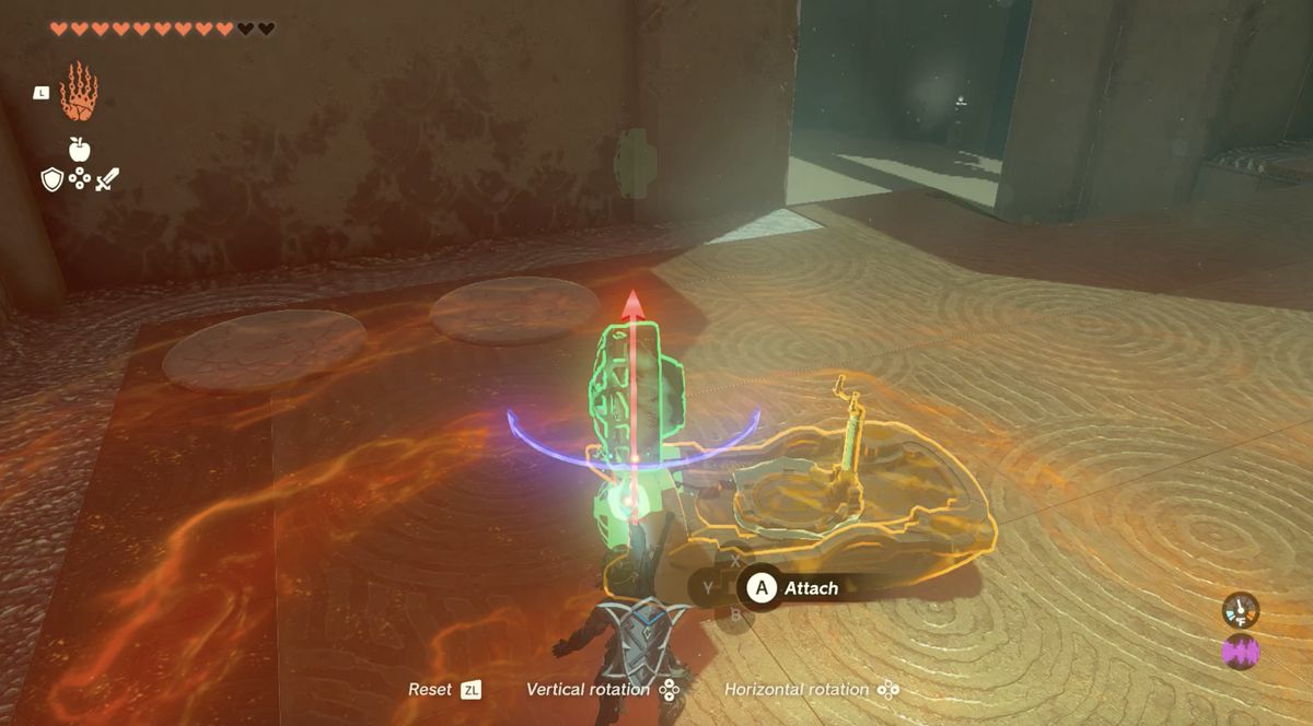 Link uses Ultrahand to make a pontoon in the Mayatat Shrine in Zelda Tears of the Kingdom.