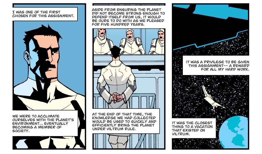 A series of comics panels explains Nolan’s assignment, to infiltrate Earth and “do with [it] as he pleased” for 500 years.