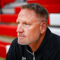 Mitch Smith, coach of the East High School varsity boys basketball team, sits for a portrait after the spring league tournament at East High School in Salt Lake City on Thursday, May 18, 2017.