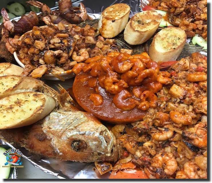 A variety of Mexican seafood on a platter.