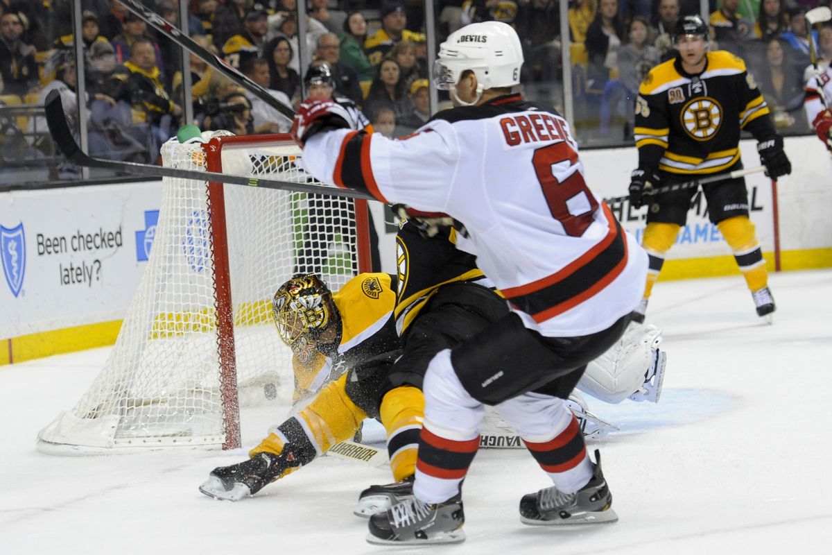 Pictured: Andy Greene scoring the game winning goal (PPG #4 for Devils) against the Boston Bruins in October 2013. This was awesome.