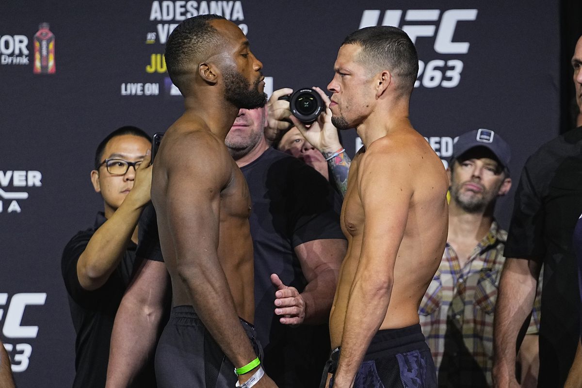 Leon Edwards and Nate Diaz at UFC 263 weigh-ins