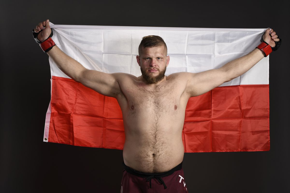 Marcin Tybura poses for a post fight portrait backstage during the UFC Fight Night event at Chartway Arena on February 29, 2020 in Norfolk, Virginia.