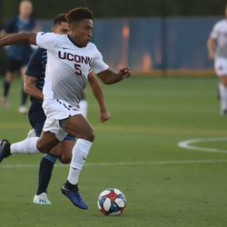 The UConn Huskies take on the Rhode Island Rams in a men’s college soccer game at the URI Soccer Complex in Kingston, RI on September 3, 2019.