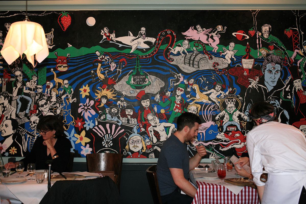 布鲁托的食客，在壁画前面。