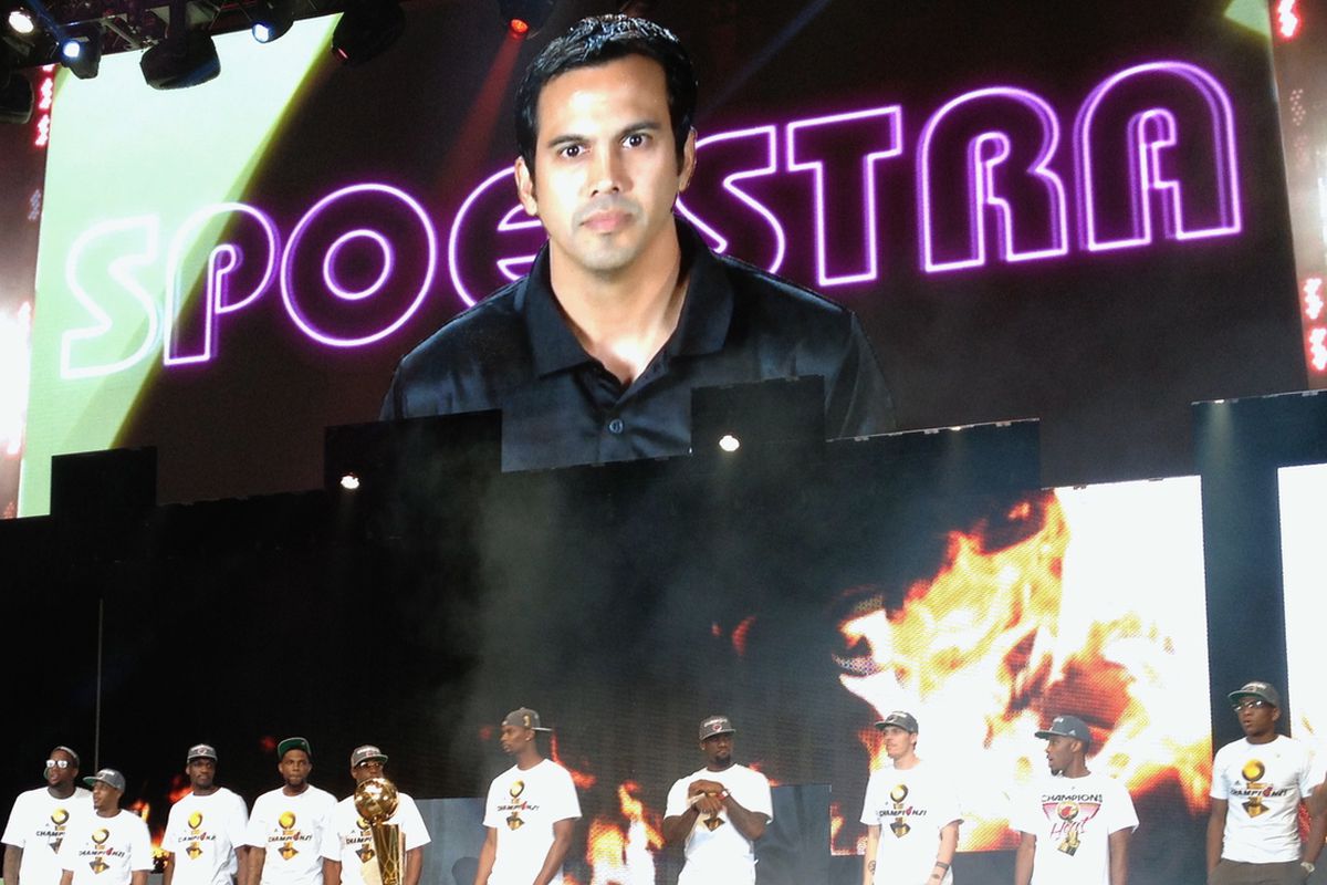 Spoelstra introduced during the Heat's 2012 Championship Celebration