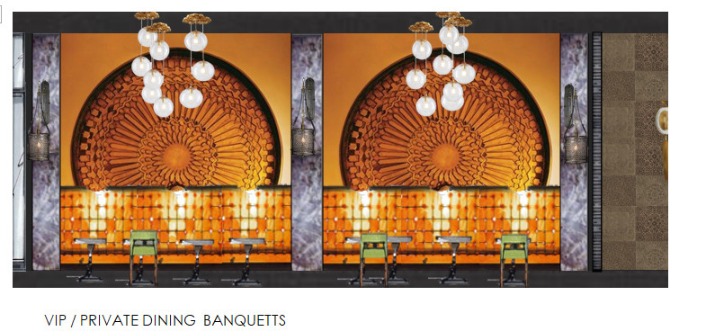A rendering of banquettes at NaRa-Ya
