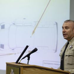 Deschutes County Sheriff Shane Nelson answers questions during a news conference about the investigation into the death of Robert "LaVoy" Finicum at the Deschutes County Sheriff's Office in Bend, Ore., Tuesday, March 8, 2016. 