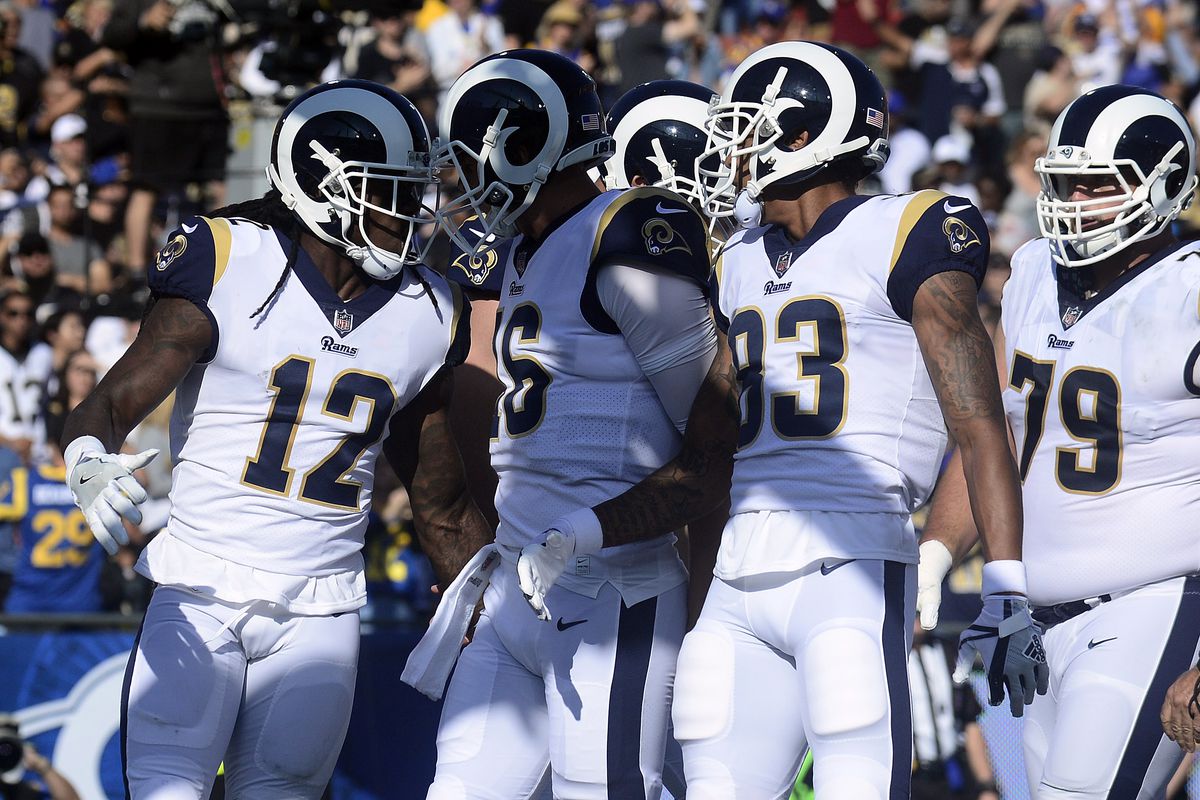 The Los Angeles Rams celebrate a touchdown by WR Sammy Watkins against the New Orleans Saints in Week 9, November 26, 2017.
