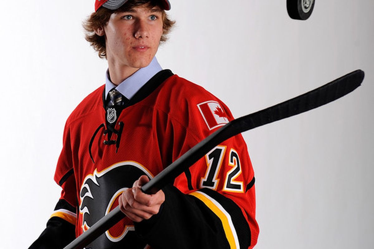 PITTSBURGH, PA - JUNE 22:  Mark Jankowski, 21st overall pick by the Calgary Flames, poses for a portrait during the 2012 NHL Entry Draft at Consol Energy Center on June 22, 2012 in Pittsburgh, Pennsylvania.  (Photo by Jamie Sabau/Getty Images)