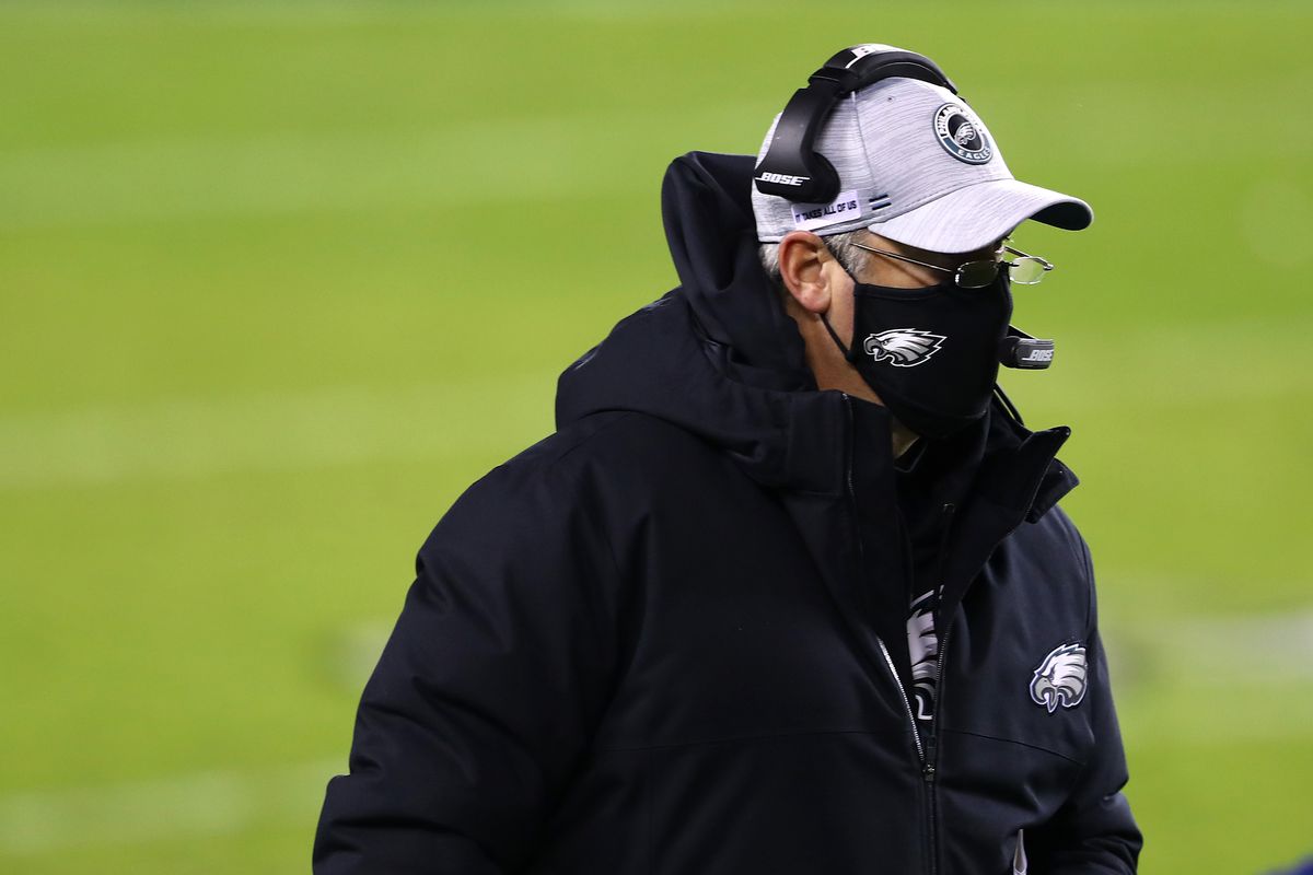 Head coach Doug Pederson of the Philadelphia Eagles looks on during the first quarter of the game against the Washington Football Team at Lincoln Financial Field on January 03, 2021 in Philadelphia, Pennsylvania.