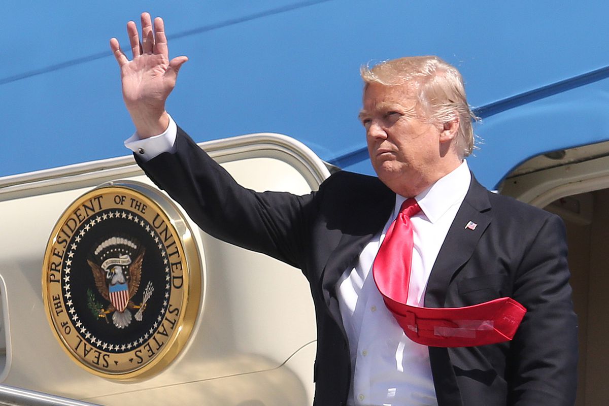 Donald Trump with tape on tie