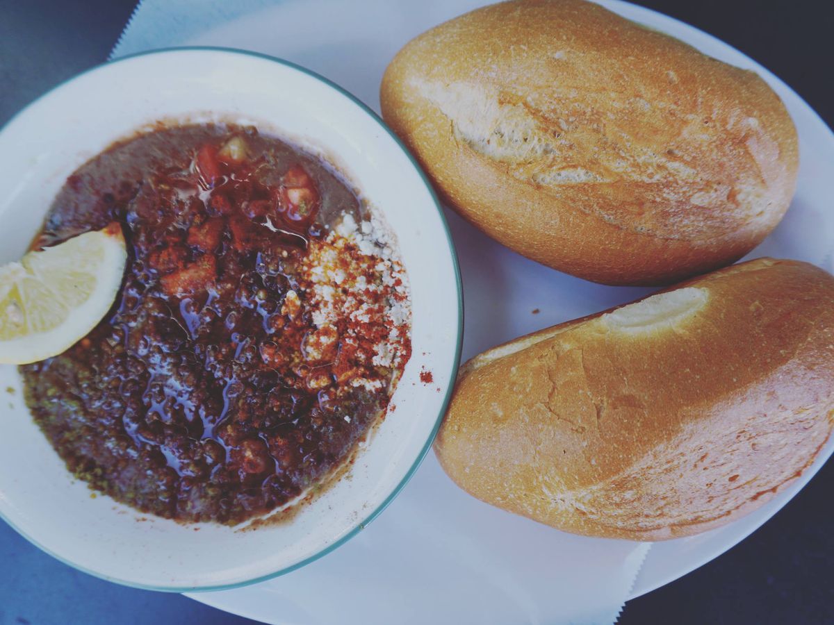 Shahan ful at Alem’s, served with two crusty loaves of bread