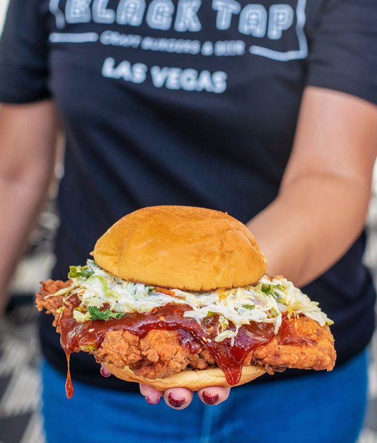 Fried chicken sandwich with barbecue and slaw