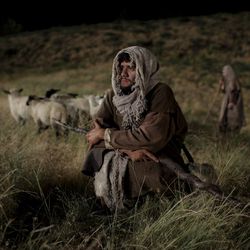 Shepherds keeping watch over their flocks by night in this scene from the Bible Videos.