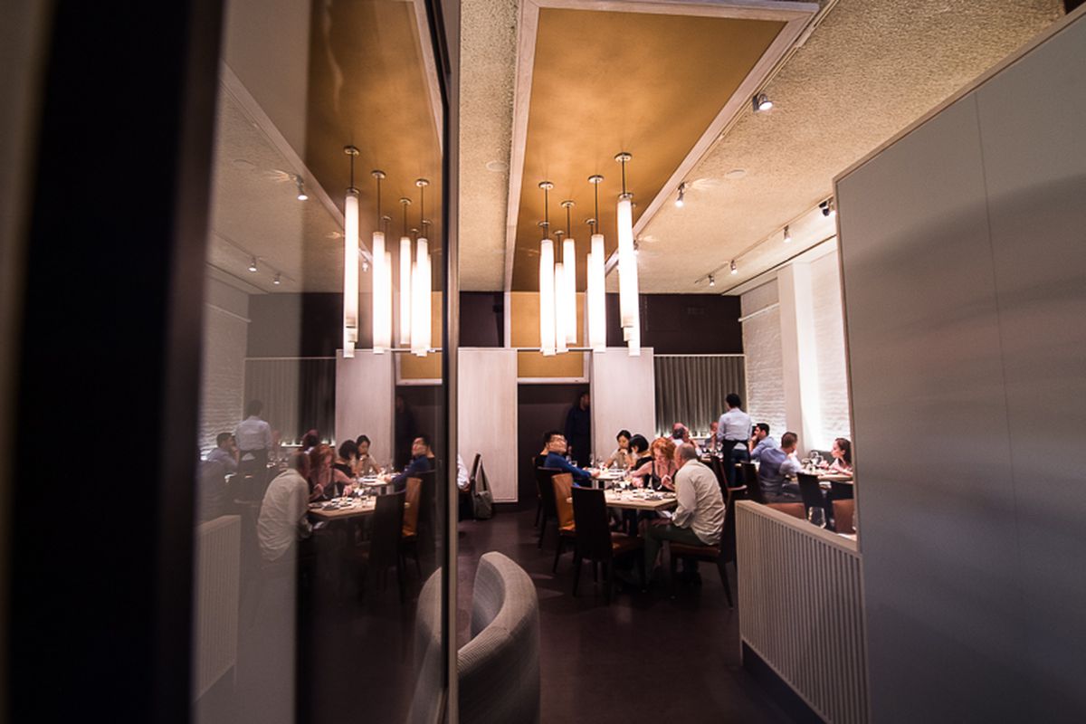 [The dining room at elan on East 20th Street.  Solid choice for a sophisticated Monday night dinner.]