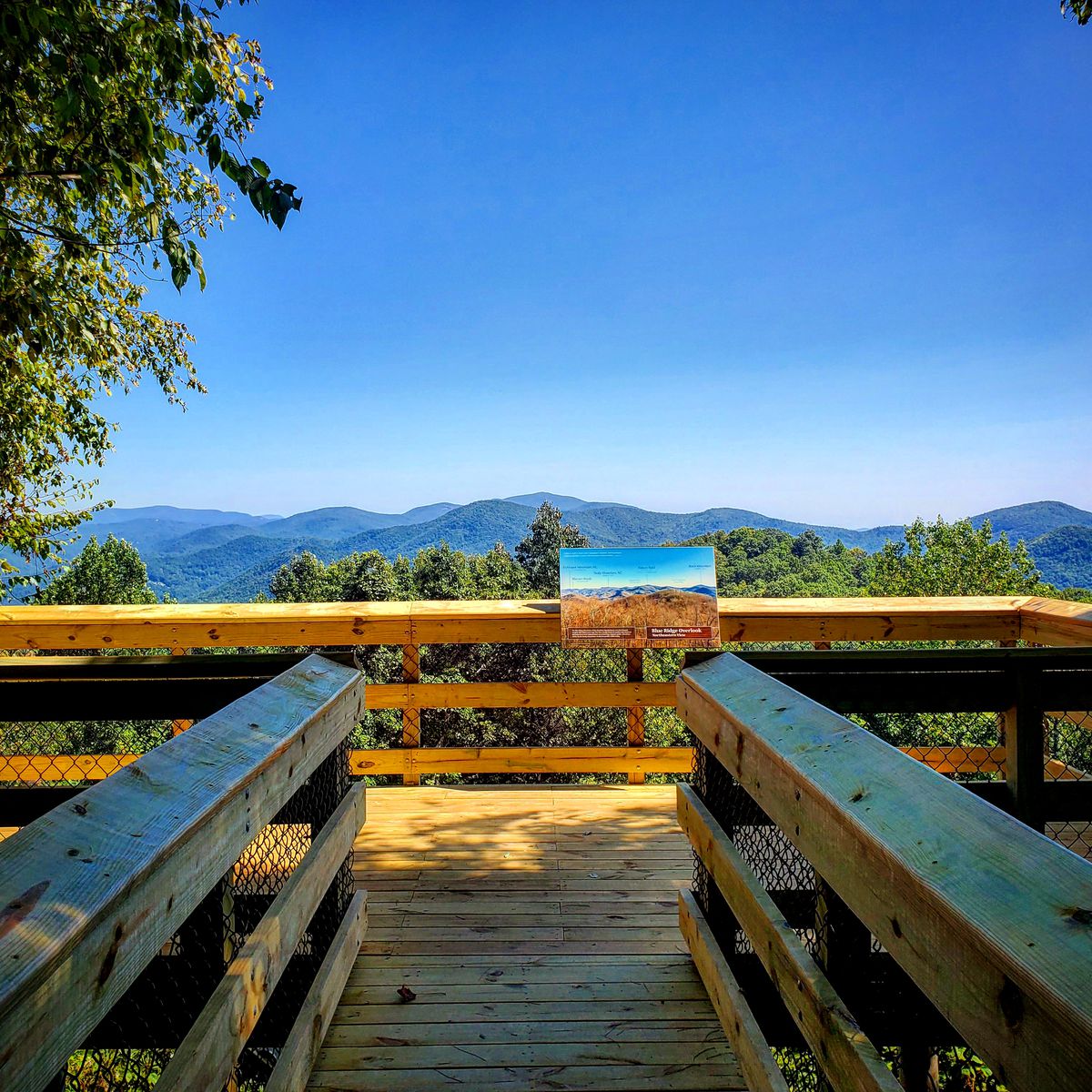 An observation deck overlooking the Black Rock Mountains beyond in the mountains of North Georgia