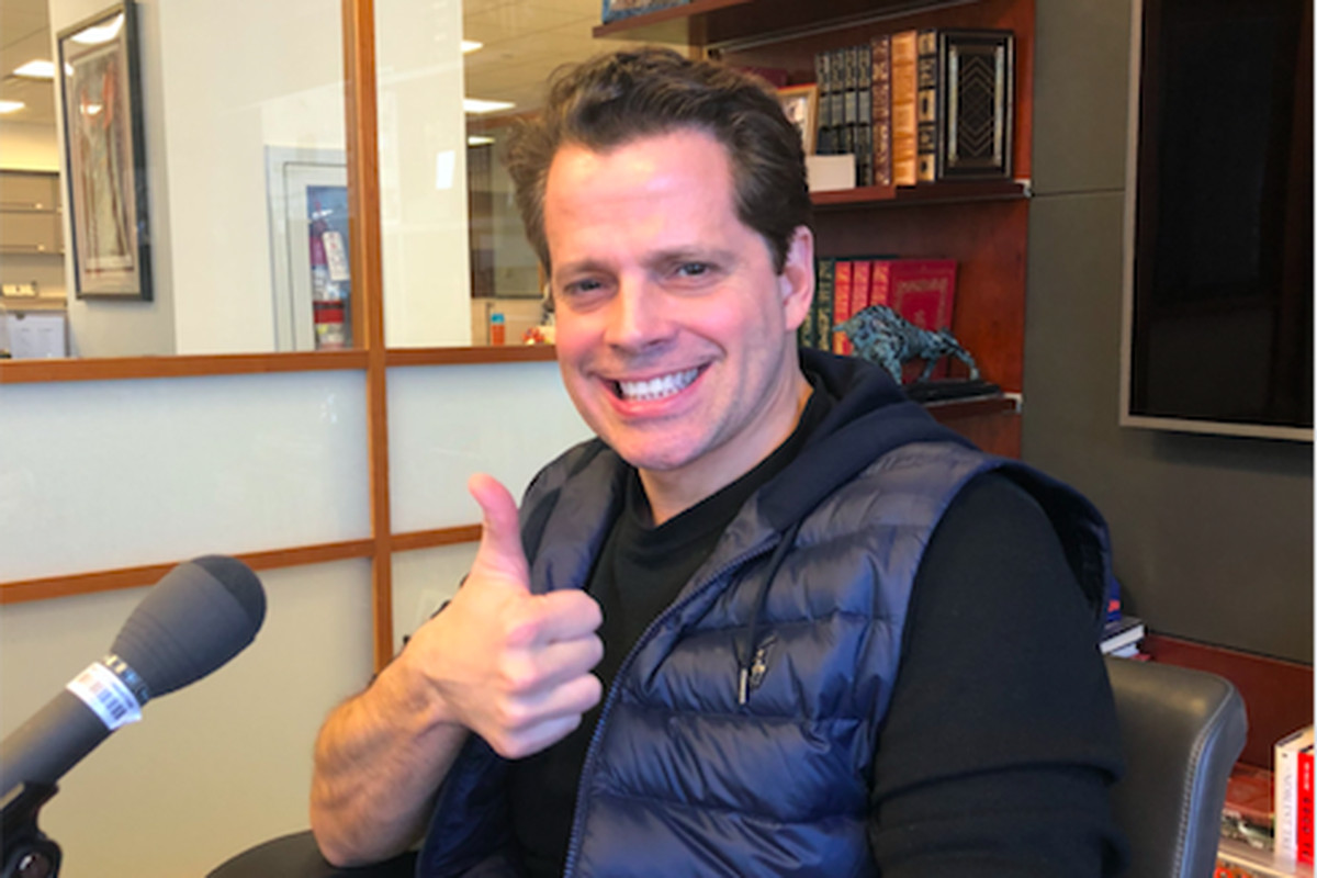 Form White House Communications Director Anthony Scaramucci in the podcast study giving a thumbs-up