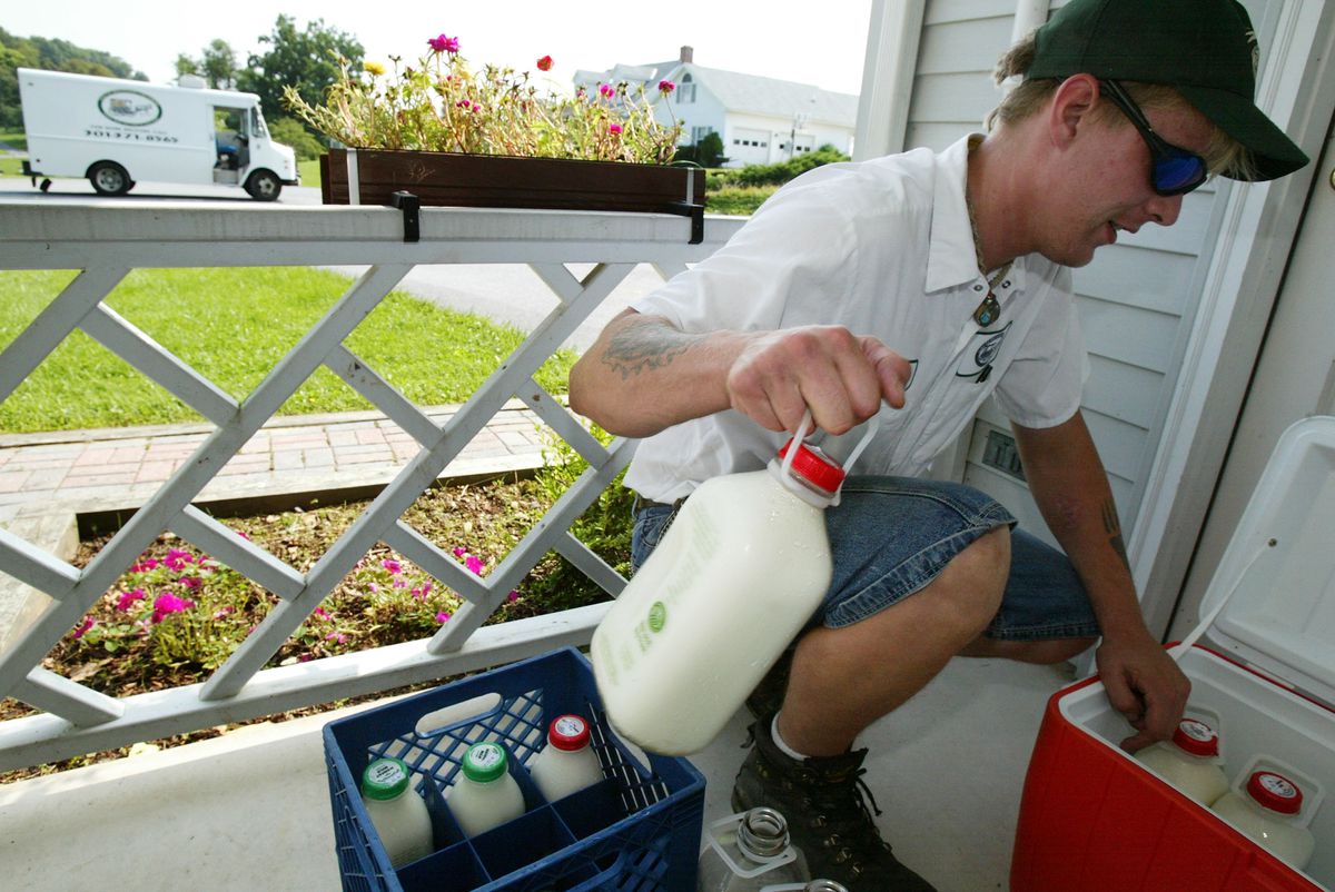 A milkman in Maryland makes a delivery.