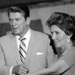 Then-former governor Ronald Reagan and his wife, Nancy Reagan in Salt Lake City, July 7, 1976. 