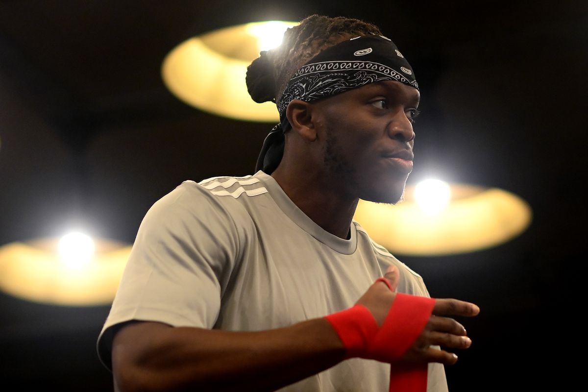 KSI is seen in actio during a Open Workout at Camden Boxing Club on August 24, 2022 in London, England.
