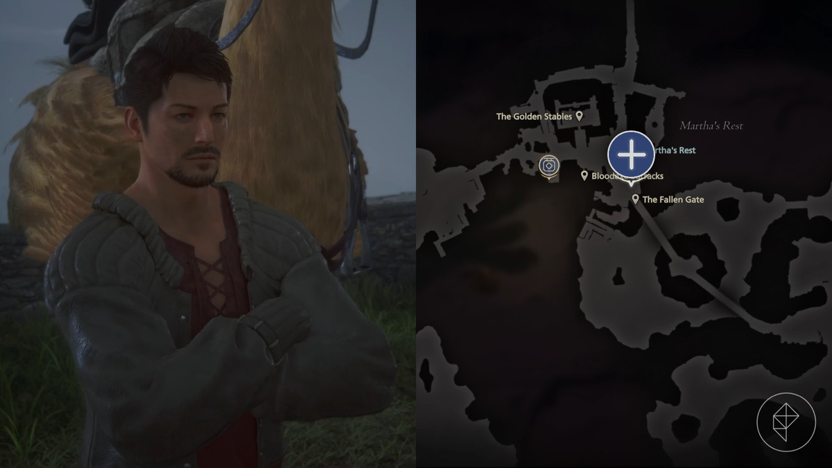 Location of Rowan, the traveling trader, just below Martha’s Rest in Final Fantasy 16.