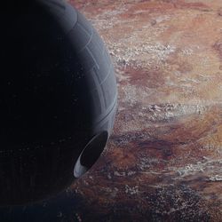 The Death Star in “Rogue One: A Star Wars Story.”