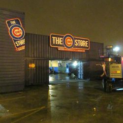 6:42 p.m. Only the front facade of the Cubs Store remains -