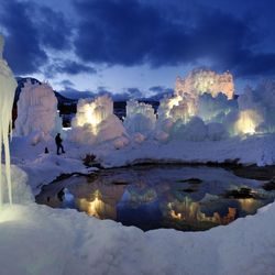 Brent Christensen's ice castles are seen at the Zermatt Resort  on Thursday, Feb. 11, 2010, in Midway.