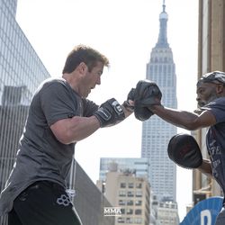Chael Sonnen works out for fans outside Madison Square Garden