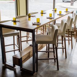 Communal tables encourage conversation at this Oak Street restaurant.