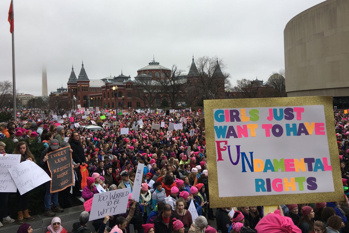 A scene frome women’s march, following Trump’s inauguration.