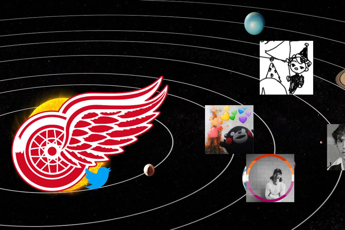 Red Wings logo with Hockey Twitter icons in its orbit