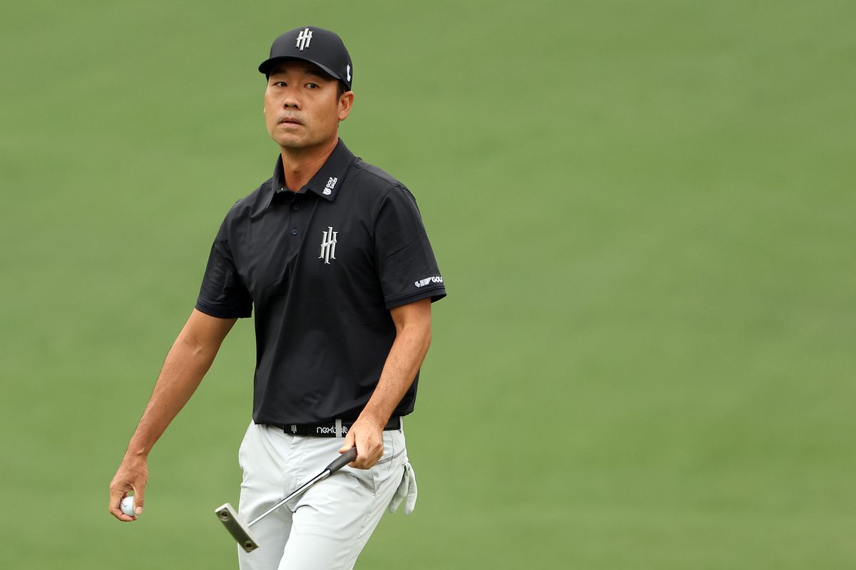 Kevin Na of the United States reacts on the second green during the first round of the 2023 Masters Tournament at Augusta National Golf Club on April 06, 2023 in Augusta, Georgia.