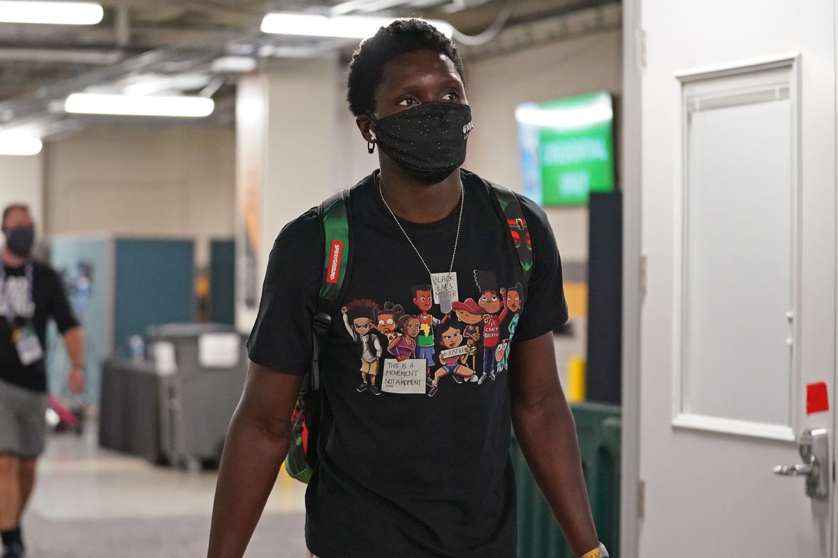 Victor Oladipo of the Indiana Pacers arrives to the arena before Round One, Game One of the NBA Playoffs against the Miami Heat on August 18, 2020 in Orlando, Florida at AdventHealth Arena.&nbsp;