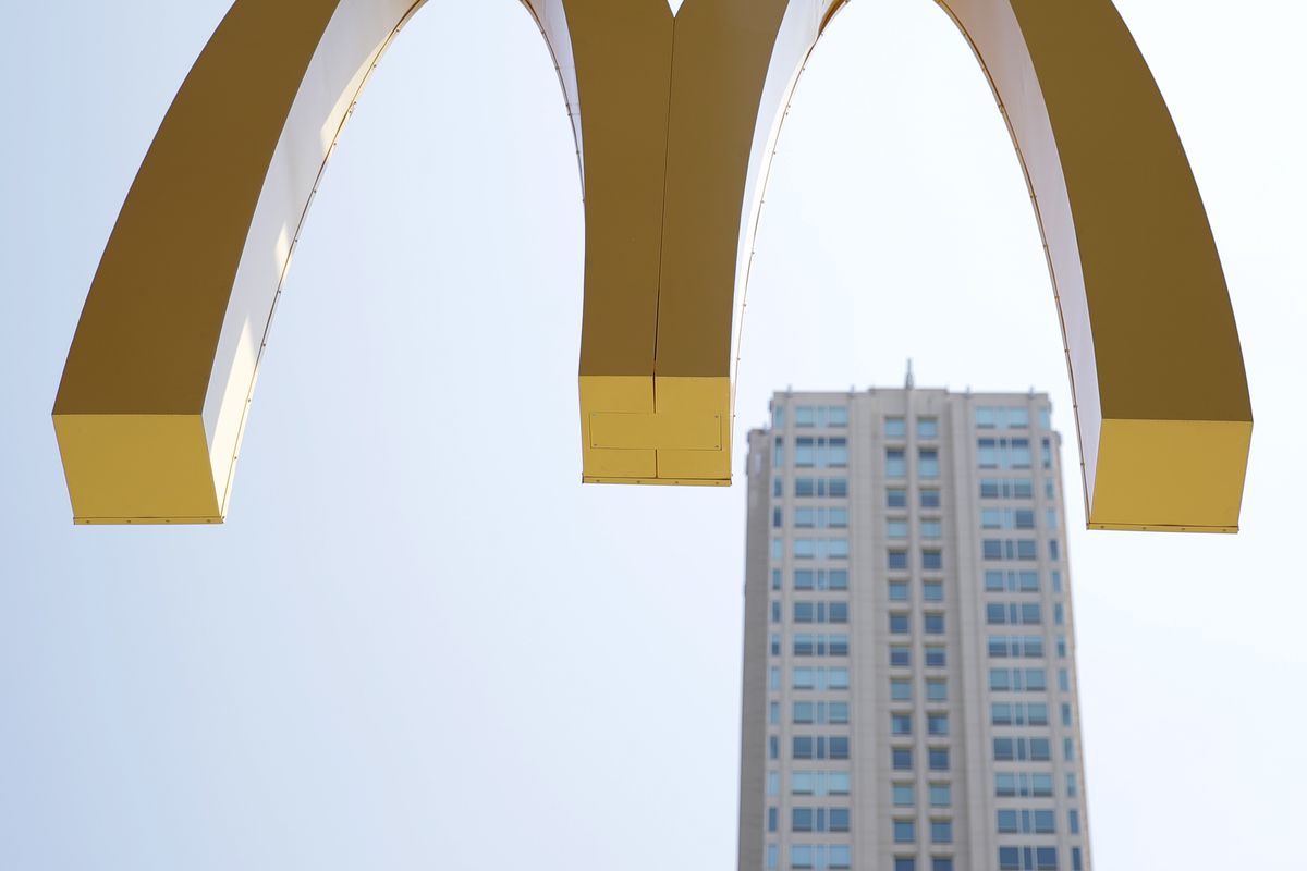 This Aug. 8, 2018, file photo shows the logo of McDonald's at the flagship restaurant in Chicago.