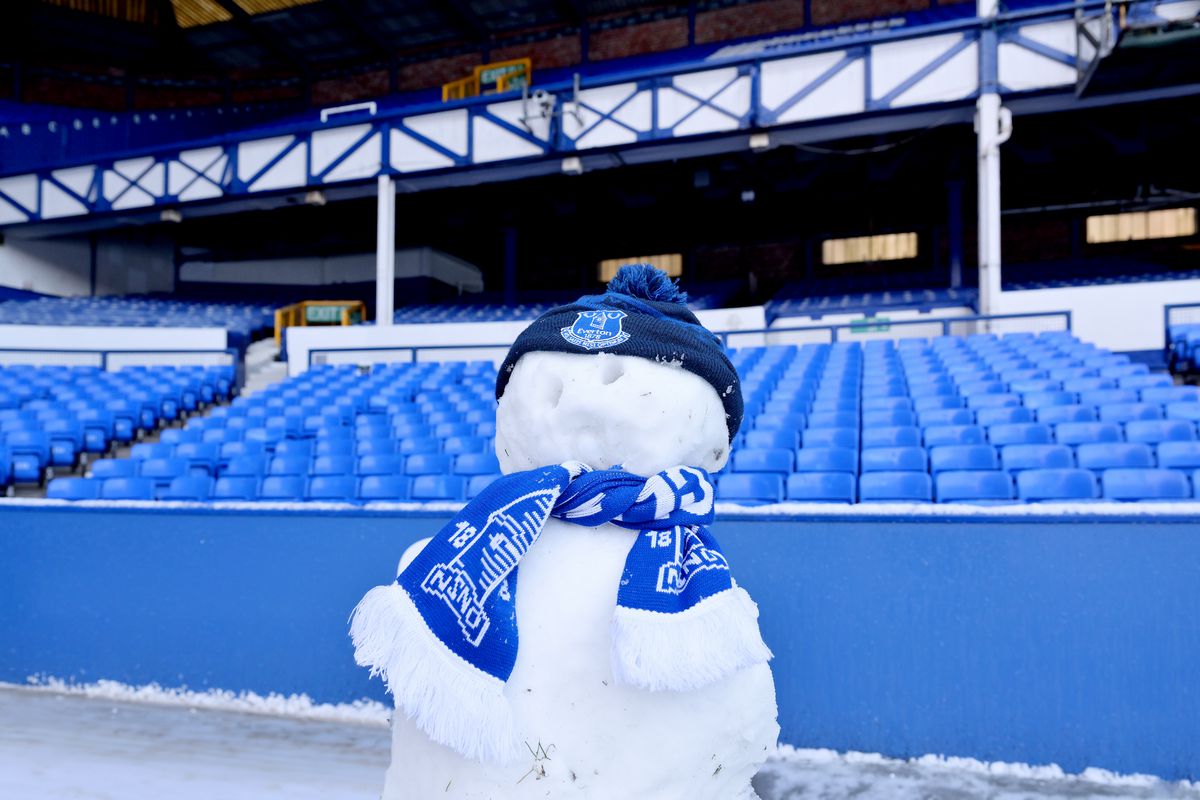 General Views of Goodison Park as Snow Falls in the Region