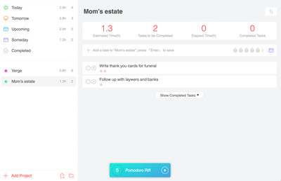 Screenshot of Focus To Do, a Pomodoro and to-do app