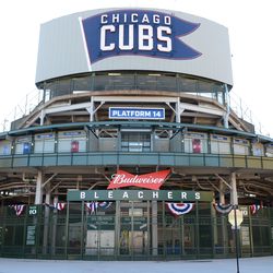 3:05 p.m. The bleacher gate decorated with bunting - 