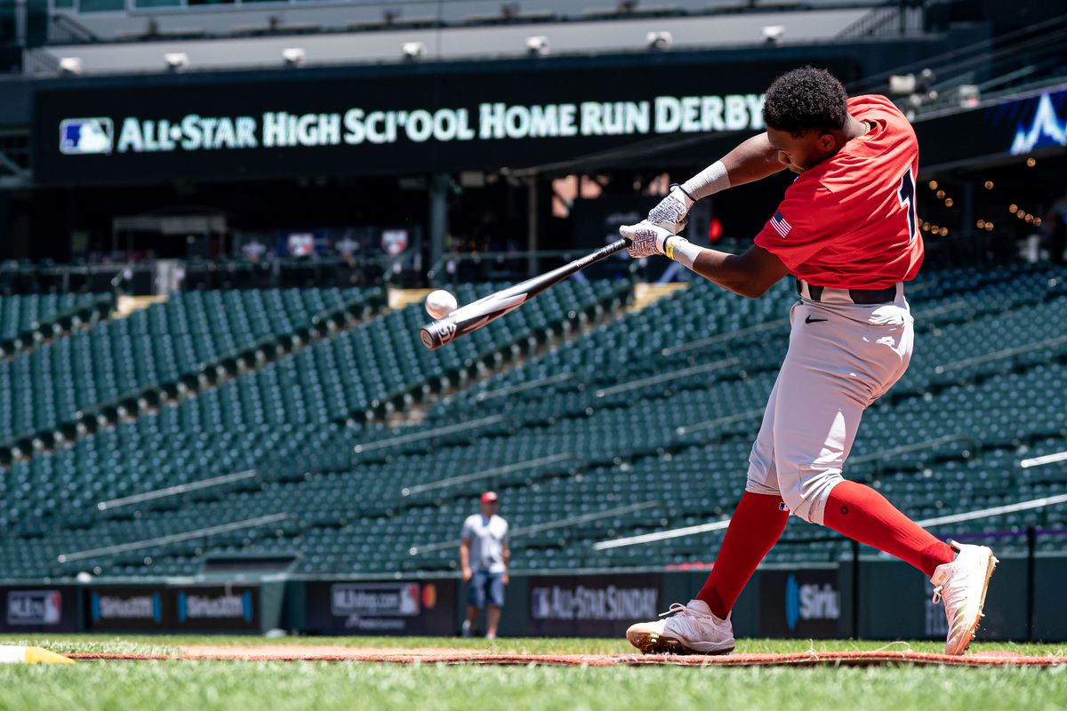 Termarr Johnson participates in the Major League Baseball All-Star High School Home Run Derby Finals at Coors Field on July 10, 2021 in Denver, Colorado.