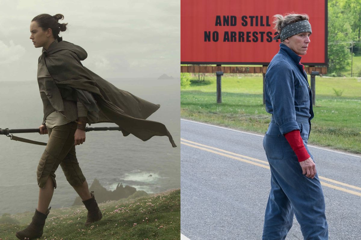 Daisy Ridley in Star Wars: The Last Jedi and Frances McDormand in Three Billboards Outside Ebbing, Missouri