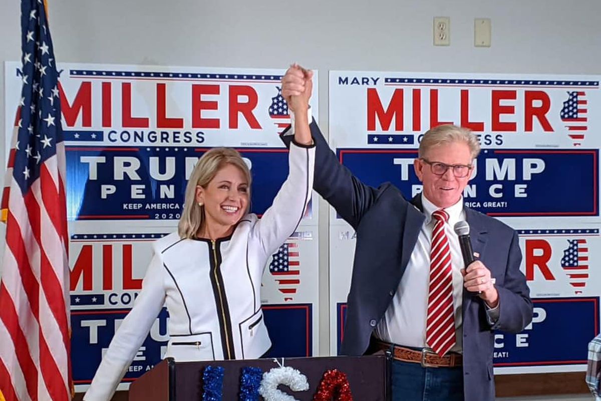 Then Republican congressional candidate Mary Miller with husband, state Rep. Chris Miller in November.