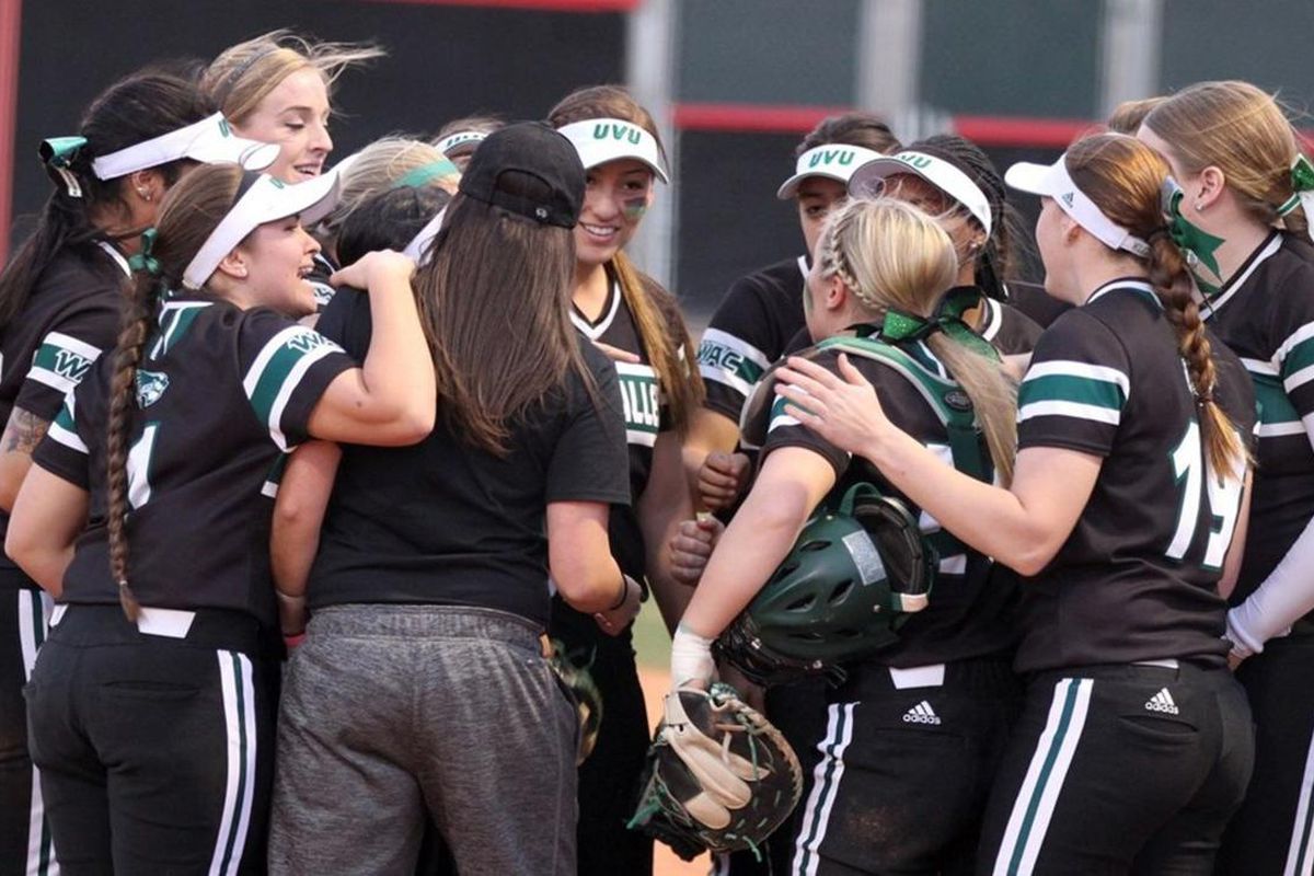 The UVU softball team huddles together at UNLV last month. This weekend the Wolverines take on Pitt, UIC, Boston University, Saint Joseph's and No. 11 Texas A&M at the San Diego Classic I in San Diego, California. 
