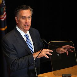 Former Gov. of Mass. Mitt Romney addresses the Hinckley Institute of Politics regarding the 2016 presidential race at the University of Utah in Salt Lake City on Thursday, March 3, 2016.
